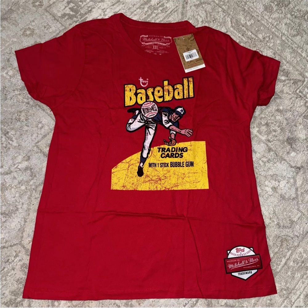 Topps Baseball Cards Mitchell &‎ Ness Shirt Small Design Red NWT $60 Retail